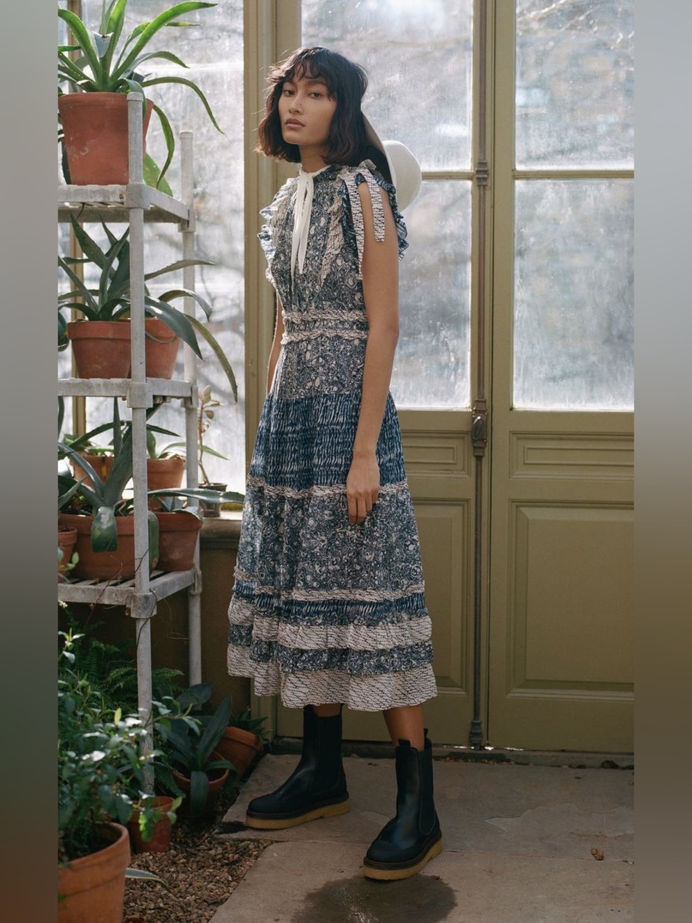 Ulla Johnson Kiri Mixed Print Midi Dress Size 6